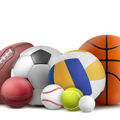 Soccer, volleyball, baseball and rugby equipment. Vector realistic collection of cricket, tennis and other sports objects isolated on white background